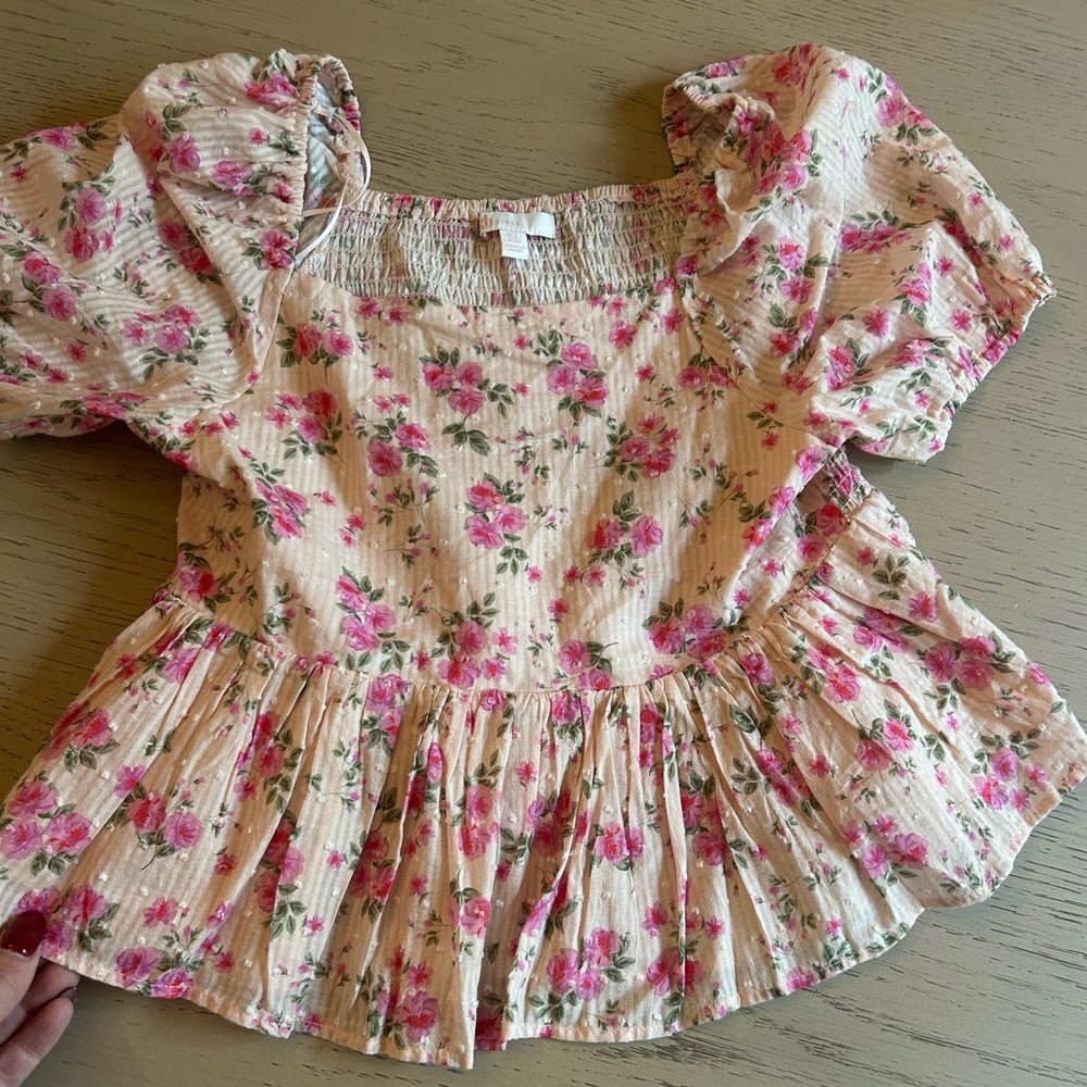 Floral Puff Sleeve Kids Top gb girls